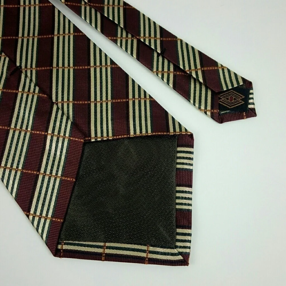 Audrey Buchner Red Gold White Stripe Silk Tie
